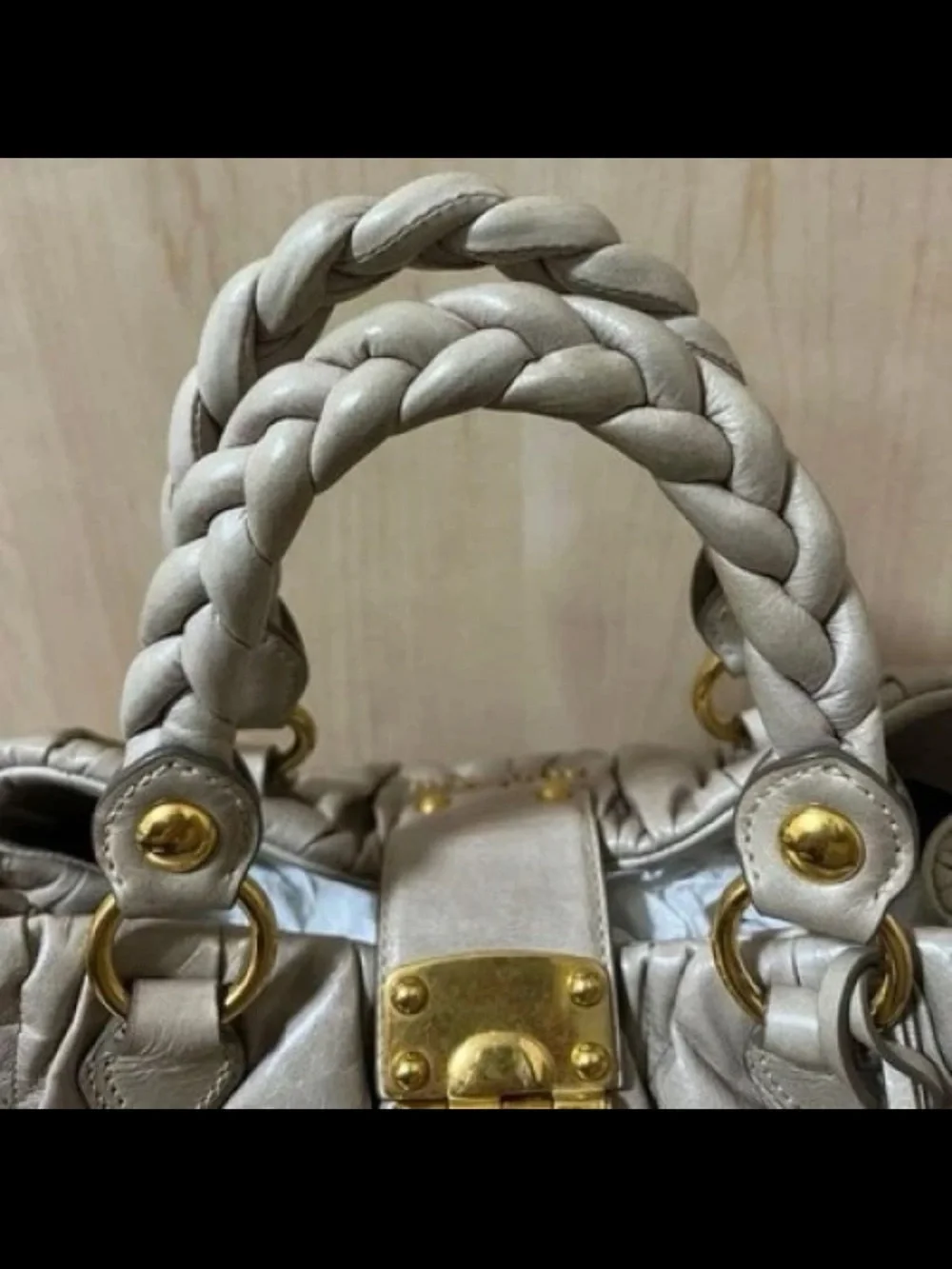 Miu Miu Quilted Cream Leather Satchel with Gold Hardware